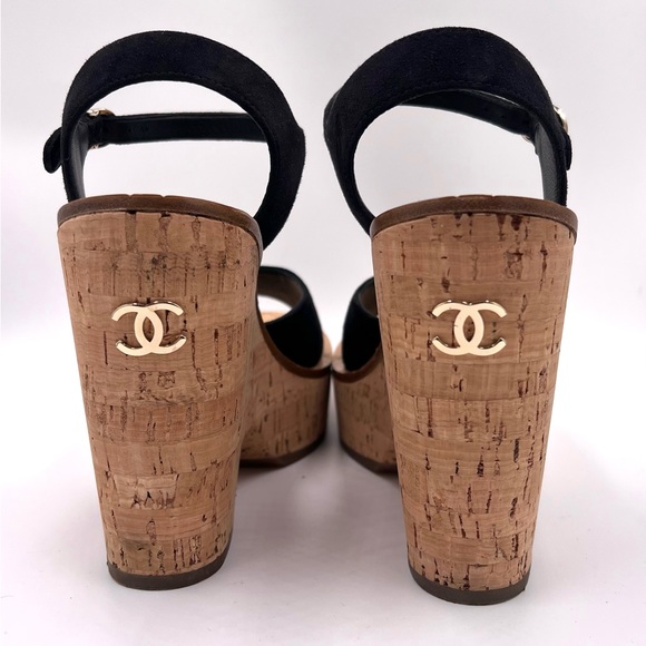 CHANEL Suede Kidskin Wedge Sandals in Black - Picture 6 of 8